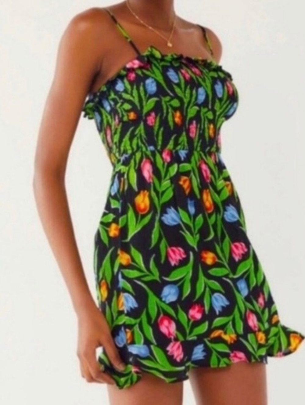 Urban Outfitters Sabrina Smocked Tulip Gauze Mini Dress - Size Small